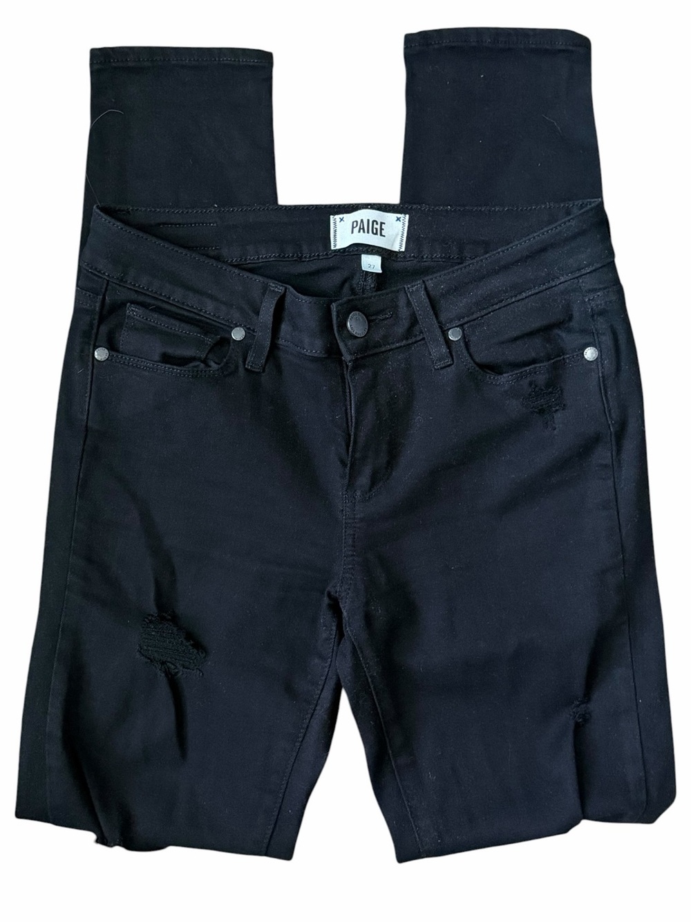 PAIGE Verdugo Ultra Skinny Black High-Rise Distressed Jeans 27 - Picture 2 of 9